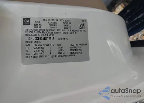 2010 Chevrolet Suburban 1500 Ltz z USA, uszkodzony, nr VIN 1GNUCKE00AR176516